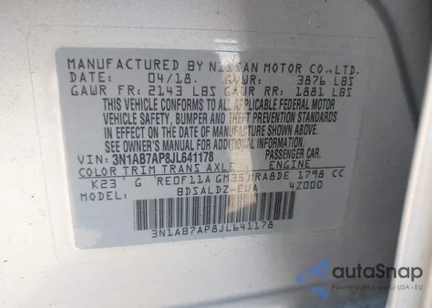 2018 Nissan Sentra Sv из США, поврежденный, VIN 3N1AB7AP8JL641178